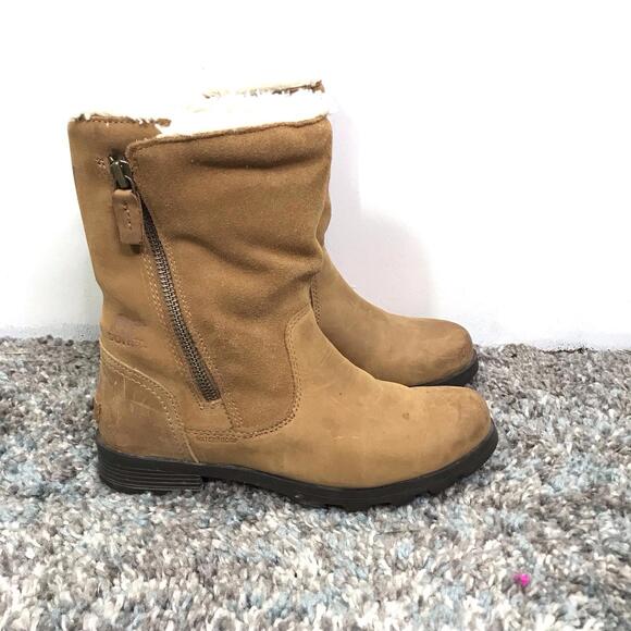Sorel Boots Womens 8 Emelie Foldover Waterproof Camel Side Zip Faux Fur - Picture 1 of 9